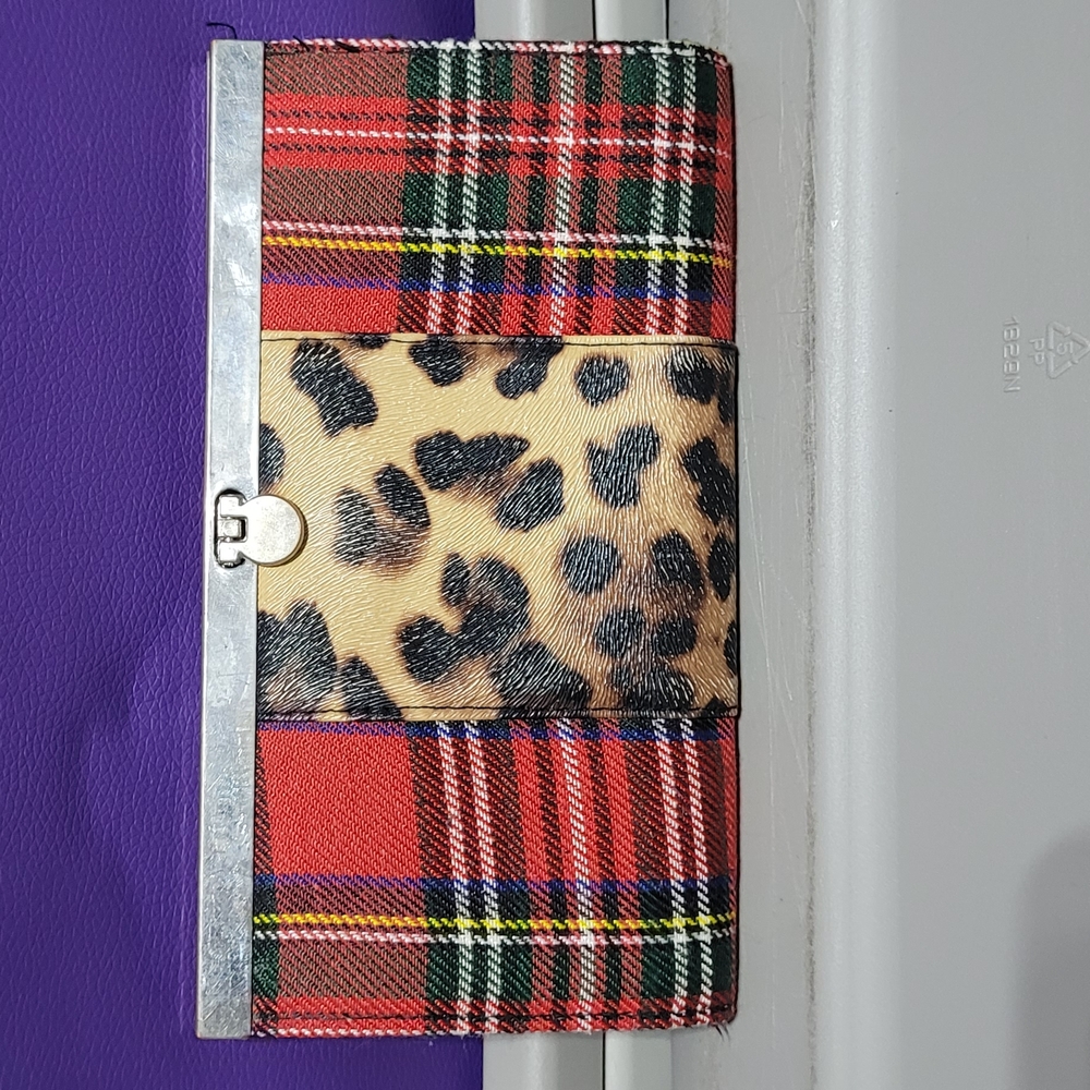 Plaid and Leopard Print Wallet